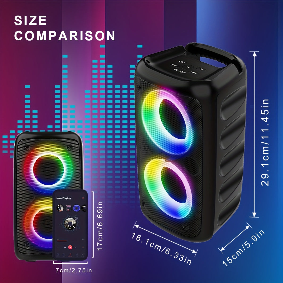 HY-3317 Wireless Portable Subwoofer Speaker High-Quality Stereo Speaker with Microphone Speaker with LED Colorful Ambient Lights Perfect for Birthday Parties/Outdoor Camping