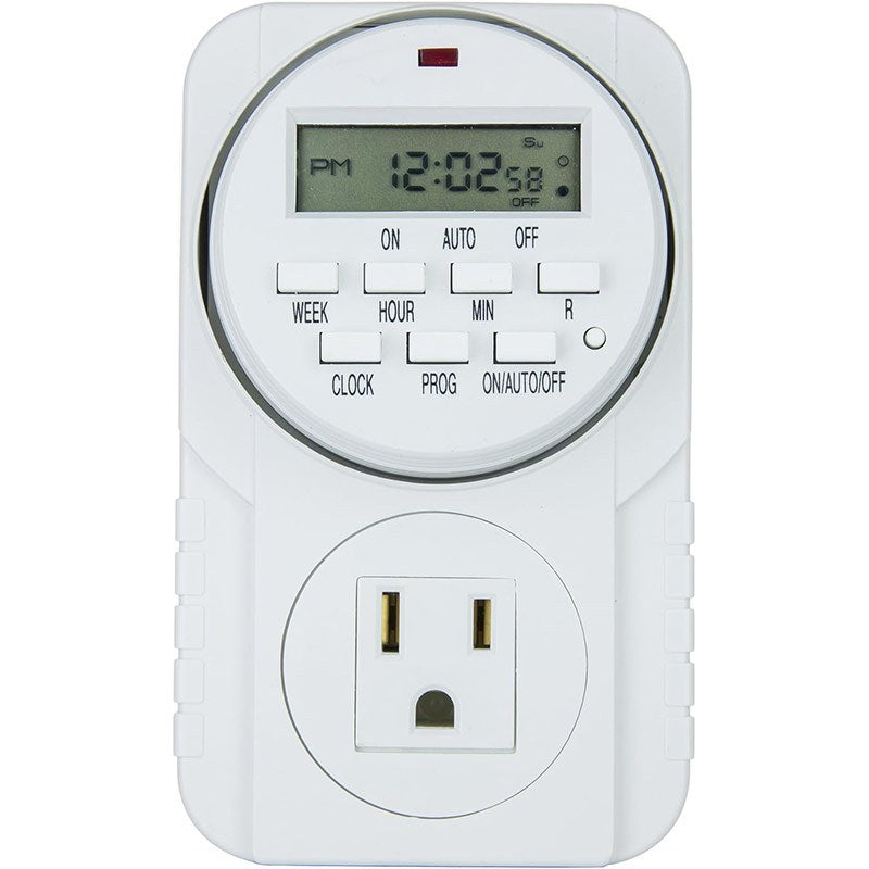 1Pc 7 Day Heavy Duty Digital Programmable Timer - Two Outlet 24 Hour Digital Timer, Timing Solution for Hydroponics, 120V, 60Hz, Indoor, for Lamp Light Fan