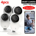Set of 4 High-Definition Indoor Security Cameras Featuring 2.4G Wifi, Two-Way Audio, Motion Detection for Humans And Pets, And Smart AI Notifications. Manage Remotely Through a Mobile Application, Experience HD Color Night Vision