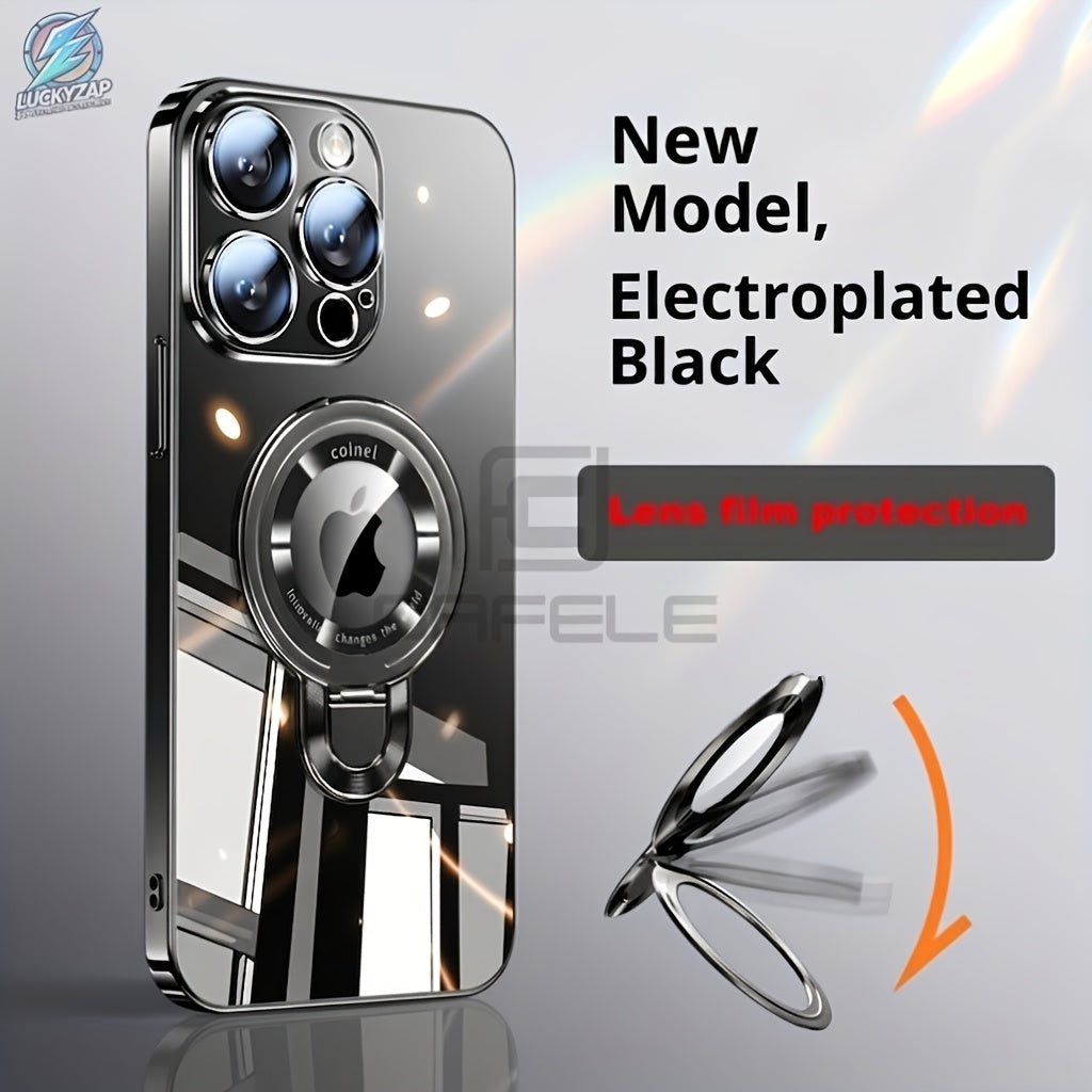 [Magnetic Phone Case] Phone Case: Magnetic Phone Case With U-Shield Stand For IPhone 17/17 Air/17 Pro/17 Pro Max/16/15/14/13/12/11 Plus/Pro/Pro Max, Electroplated PC Full Coverage Shockproof Protective Case, Transparent Back Design, Lens Protector Include