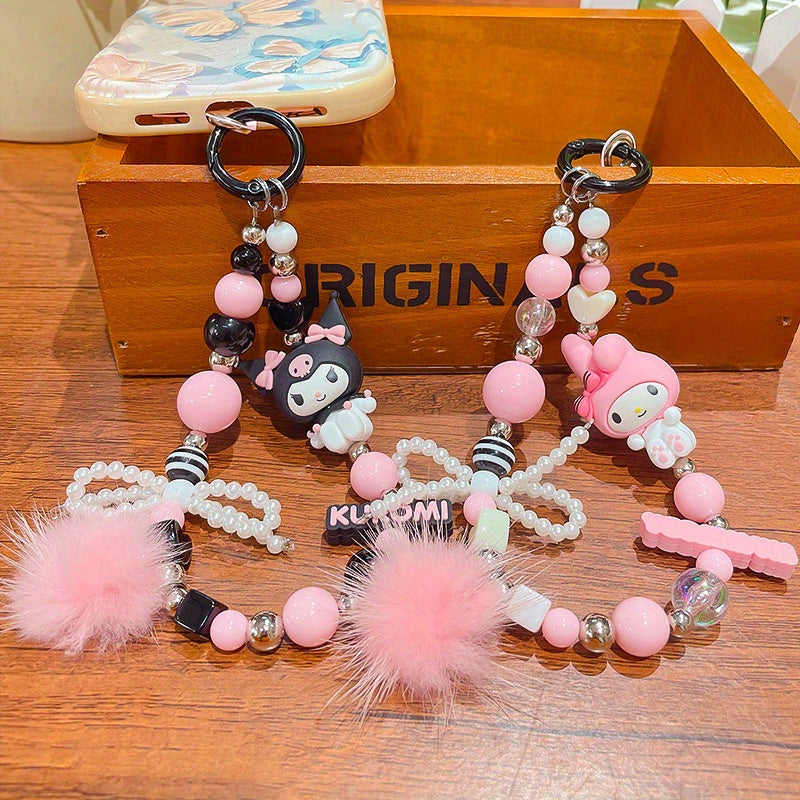 Sanrio Kuromi Phone Chain Anime My Melody Beaded Backpack Pendant Kawaii Keychain Cute Mobile Case Accessories Mobile Pendant