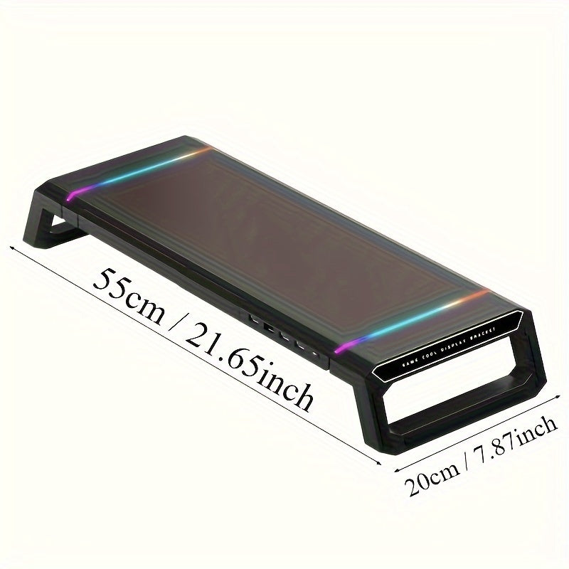[Foldable, Adjustable] ICE COOREL Monitor Stand Suitable for Desktop And Laptop Computers, Foldable And Height Adjustable, Storage Drawer for Tablet And Smartphone Stands, RGB Lighting, Four USB Ports for File Transfer And Charging