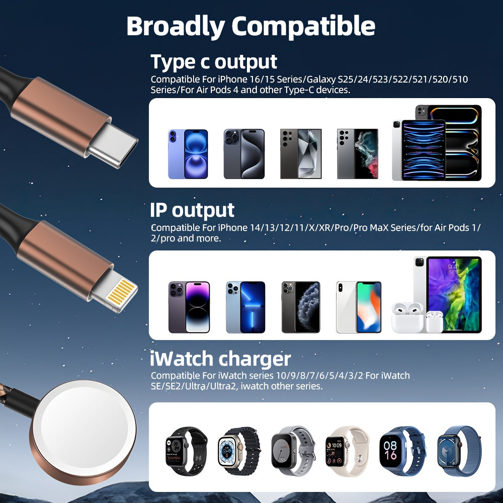 MPATIBY 3in 2 Multi Charging Cable for Apple Watch Charger Fast Charging, Portable USB A/C for iWatch &For iPhone Charger Compatible with iWatch Ultra/Series 10/9/8/7/6/SE2/5/4/3/2 & iPhone 17/16/15/14/Galaxy