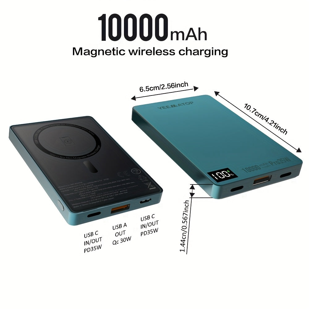 Compact 10000Mah Magnetic Wireless Fast Charging Power Bank, Featuring USB Type C 35W PD, USB 30W Qc 3.0 Fast Charging, Compatible with PPS, Designed for Magsafe Battery Pack