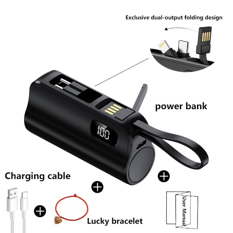 6000mAh Compact Power Bank, LCD Digital Display Battery Pack, Includes Charging Head and 22.5W Fast Charging Cable, Suitable for iPhone and USB-C Phones