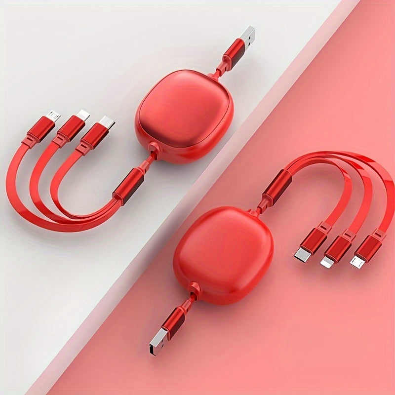3-in-1 Retractable USB Charging Cable 100W Fast Charging, Compatible with USB to C/Micro USB for iPhone 13/14/12/11/X Huawei Data Sync At 480Mbps USB Power Supply Up to