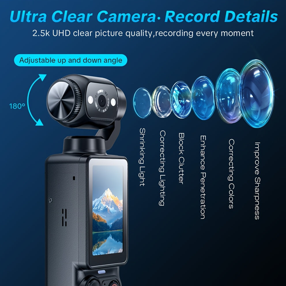 4K UHD Video Recording Camera - Portable, Rechargeable, Video Log Camera, 4k Handheld Stabilizer Pocket Sports Camera Gimbal | 16X | 2000mAh|32GB Memory |180 ° Perspective, Body Camera, USB Charging 180 ° Rotation, 1.9 "CMOS