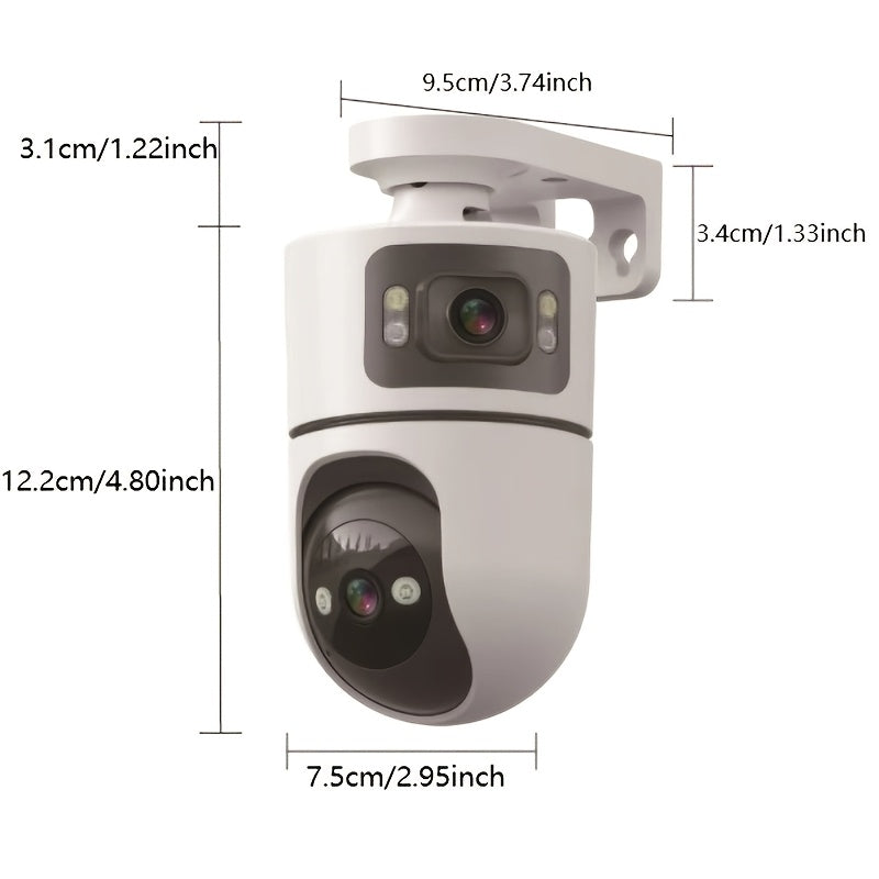IP66 Dual Lens Wireless IP Camera, PTZ Outdoor Security Cam with 2.4G WiFi, Dual Screen, Auto Tracking, Night Vision, Two-way Audio, Motion Detection for Home Street Safety And Monitor