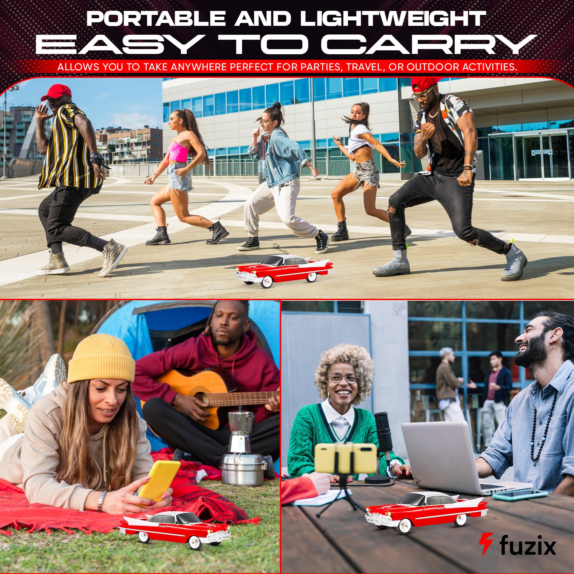 Fuzix WS-1965 Car Bluetooth Portable Speaker, Retro Car-Style Wireless Stereo Speaker with LED Headlights and Taillights, AUX/USB/TF/FM Radio Playback, Rechargeable Battery, High-Power Clear Sound, Multiple Playback Modes, Perfect Festival Gift, Ideal for
