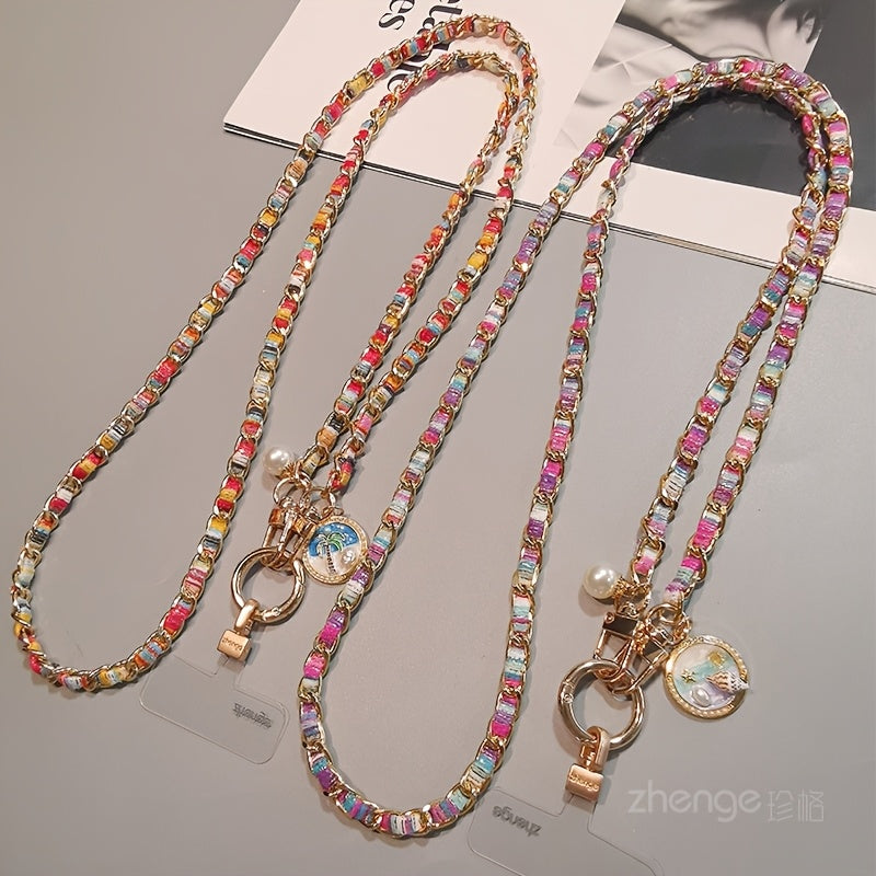 2026 New Model, Long Strap for Carrying Mobile Phone, Metal Chain with Painted Fabric Strap, Fashionable for Ladies, Suitable for Outdoor Shopping and General Use