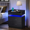 Nightstand with Charging Station & LED Lights, Modern Black Bedside Table, USB-Powered, Space-Saving Storage with Drawers, Compact Design for Small Spaces, Ideal for Bedroom or Living Room Decor