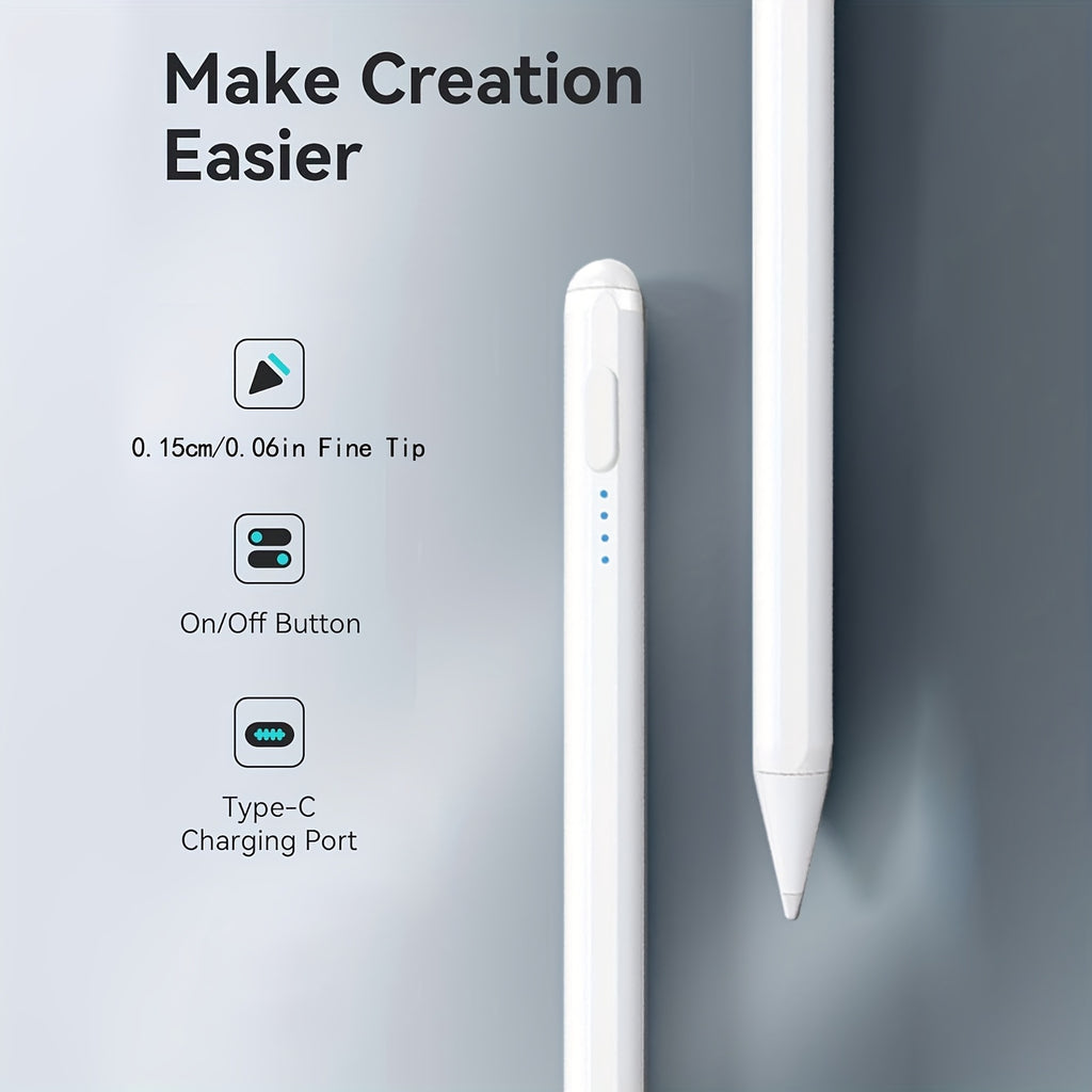 Stylus Pen for Ipad And Android Tablets (With Palm Rejection And Tilt Sensor) - USB-C Input, Apple Pencil Compatible with for Ipad 6/7/8/9/10, Pro 12.9/11"/M4, Air 3/4/5/6, Mini 5/6 (White/Black), Works with Android Tablets
