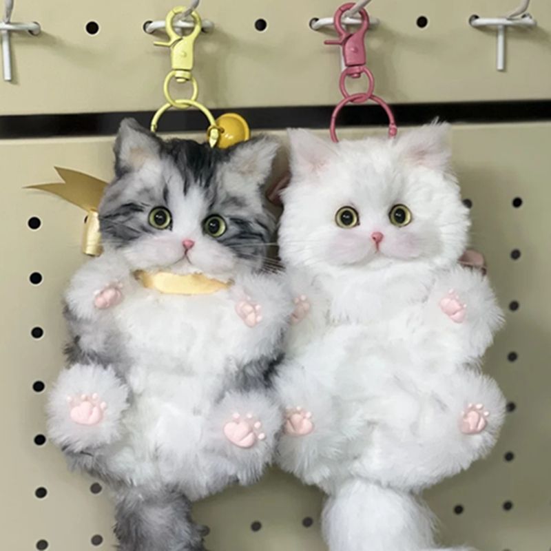 2pcs Fluffy Pipe Cleaner Cat Keychain, Ideal Birthday Gift For Girlfriend, Cute Handmade Cat Charm For Keys(Not A Finished Product Instructional Video On The Product Details Page)