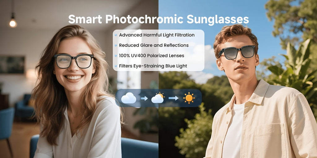 Smart Camera Glasses, 8MP HD Video Recording Glasses (with Audio Function), Wireless Camera With Photochromic Lenses, Real-time Translation, Voice Assistant, Object Recognition, Hands-free Music And Calls.