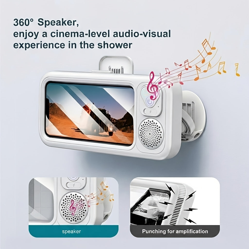 [Shower Phone Holder] Wireless Shower Phone Holder, Wall Mount Phone Case with Audio Function, Touch Screen Support, 360° Adjustable Viewing Stand, Universal for Bathroom, Mirror, Bathtub