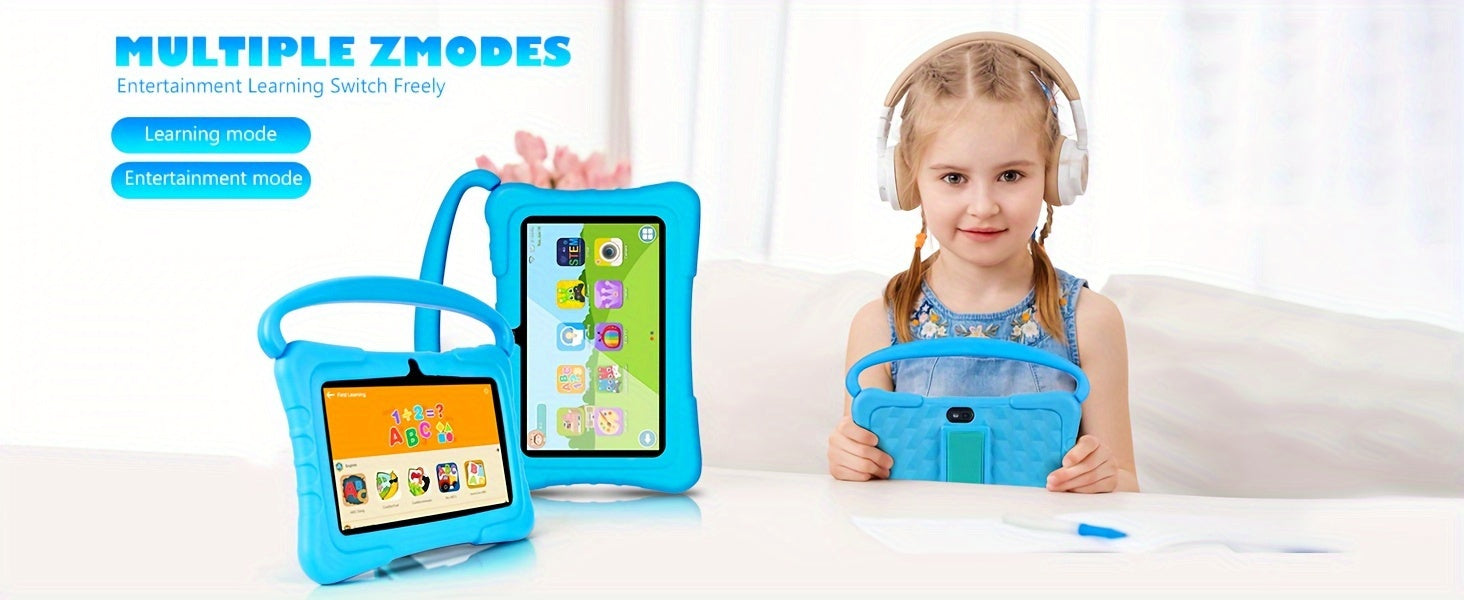 7 Inch Kids Tablet, 2GB RAM 32GB ROM Android 14, 2.4G WiFi, GMS, Eye Protection, Parental Control, Educational, Silicone Case