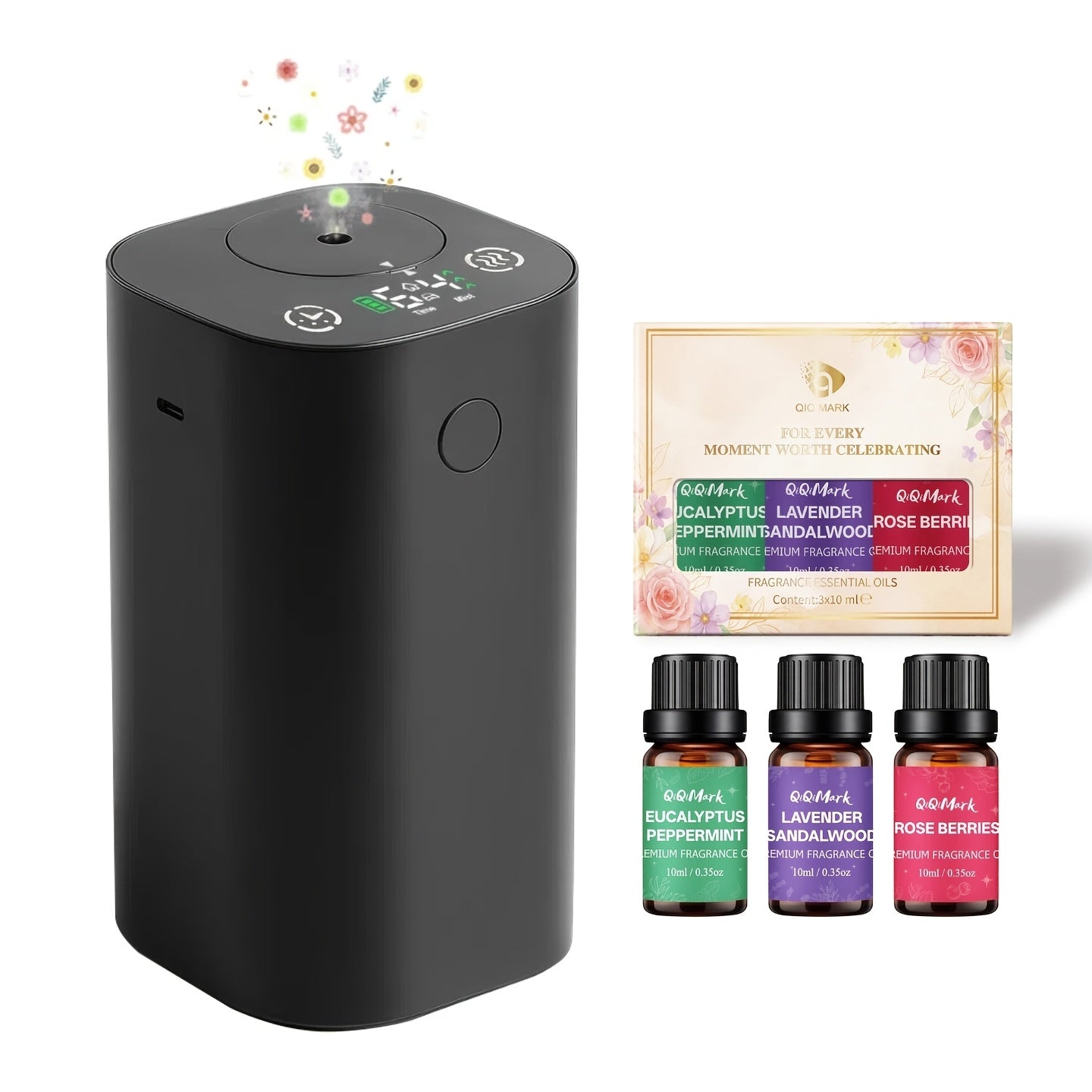 Waterless Diffuser for Essential Oil, Aromatherapy Diffusers for Home Nebulizer Air Freshener Diffuser Mini Scent Machine Battery Operated 4 Mist Level 1/2/3/4/6H Timers Auto-off for Car Bedroom Hotel