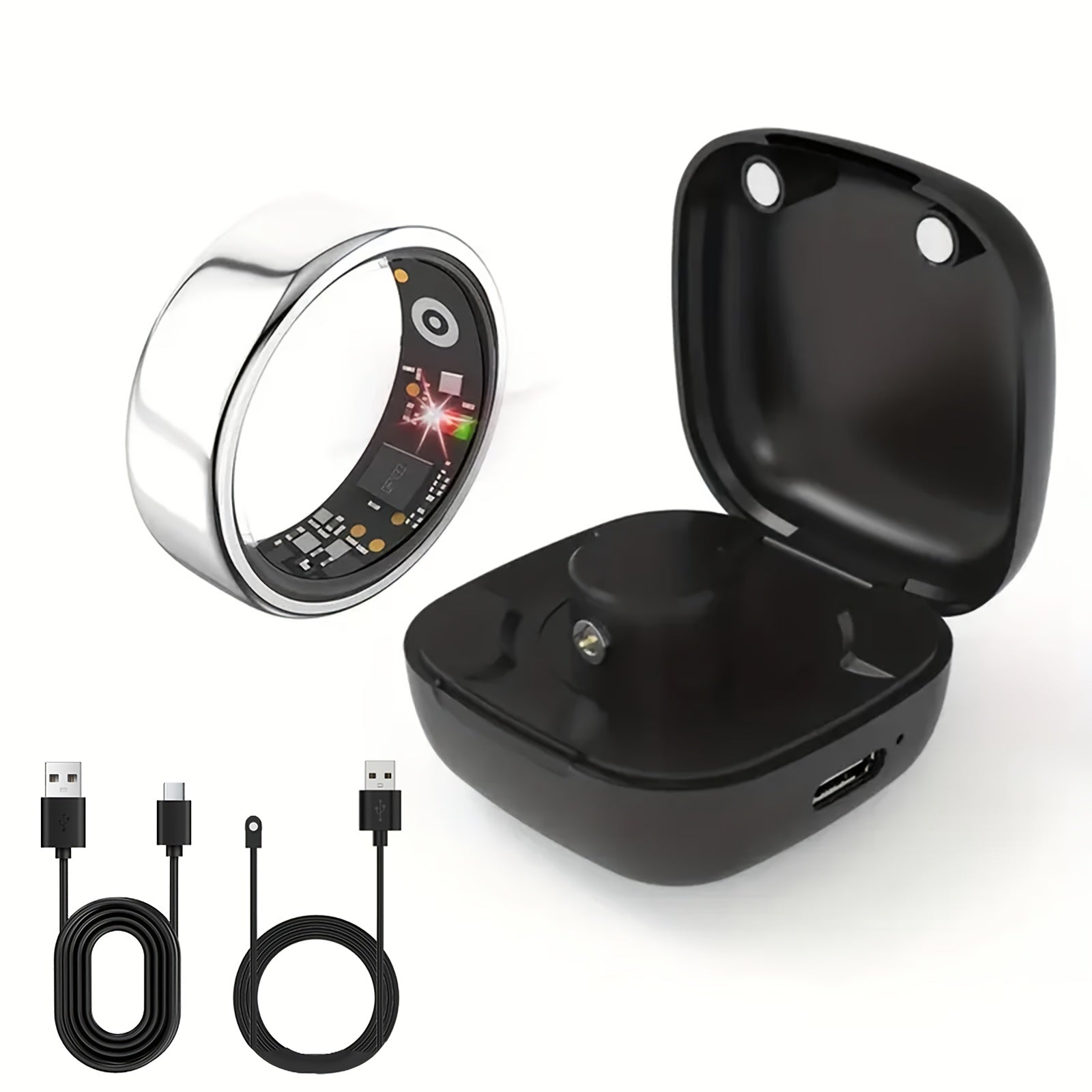 New Smart Ring with Charging Compartment, Fitness, Steps, Distance, Calories, Sleep, Exercise, Compatible with Iphone And Android, USB Charging, Ideal Valentine'S Day/Christmas/New Year Gift