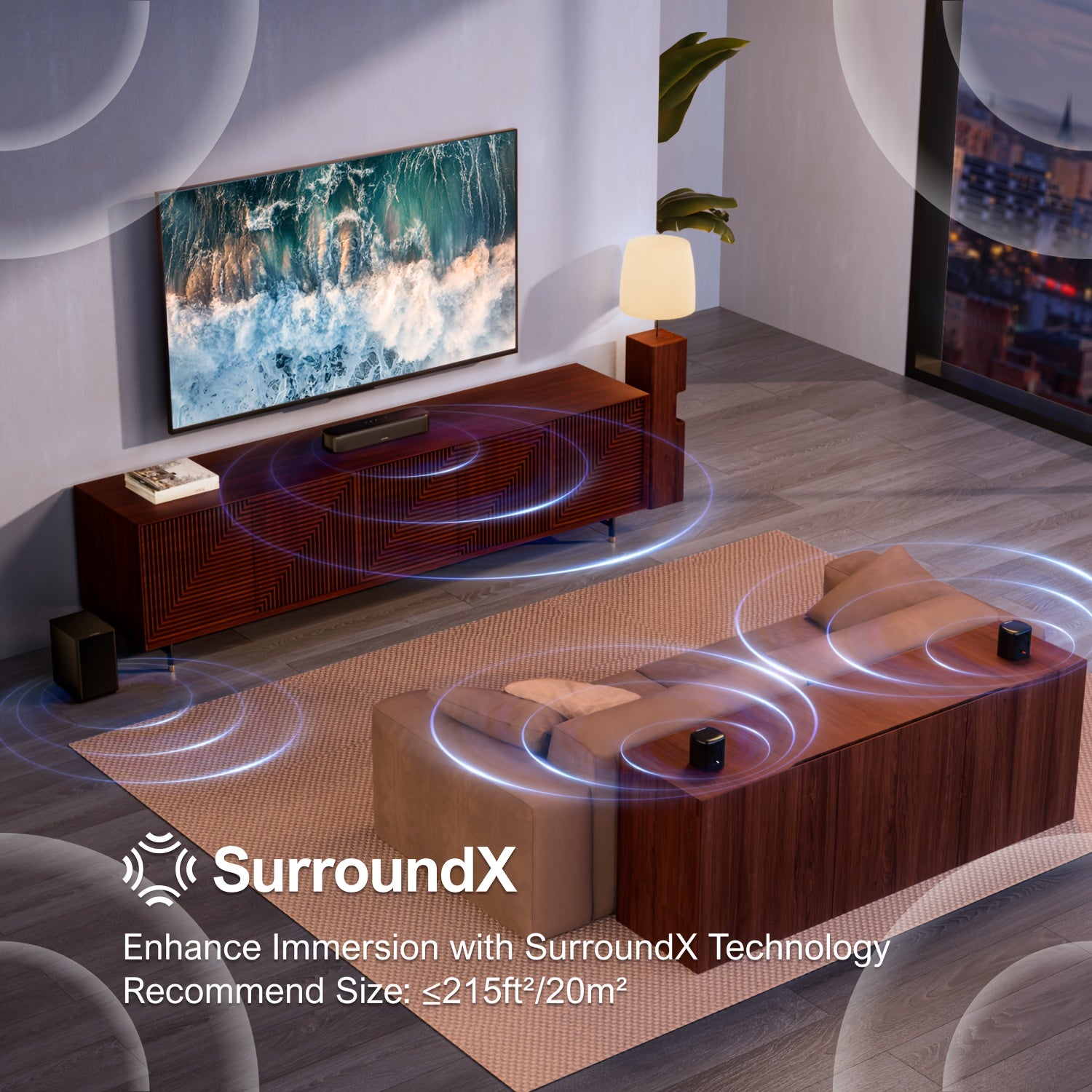 [Home Theater] Ultimea Sound Bar For Smart TV, App Control, Virtual Surround Sound System For TV, Home Theater Sound System, TV Soundbar With Wired Subwoofer, 2 Surround Speakers, Opt/AUX