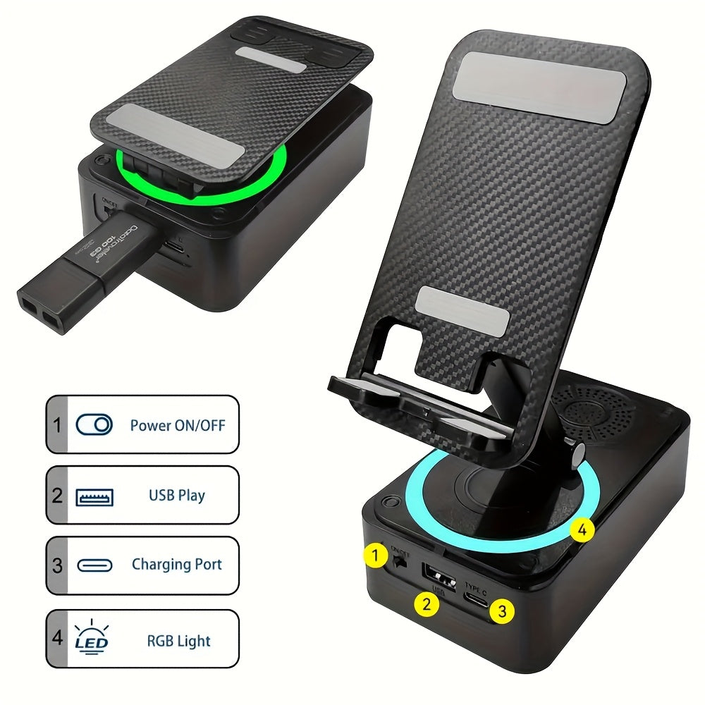 5 in 1 Mobile Device Holder with Wireless Speaker | 360° Adjustable Mount for Tablets And Smartphones, Portable Phone Stand with Base HD Surround Sound, Rechargeable for Emergencies - Tech Gadgets, Innovative Electronics