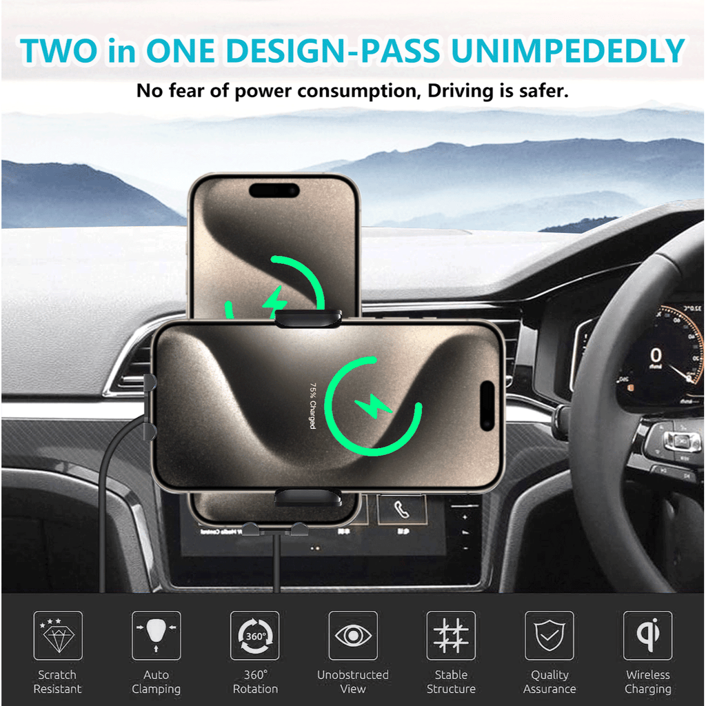 Ultra-Fast 15W RapidWireless Car Charger - Smart Auto Clamping Phone Mount for iPhone 15 14 13 12 11 Pro Max, Samsung Galaxy S23 S22 S21 - Hassle-Free, Seamless Compatibility