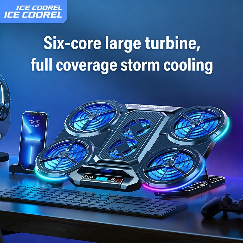 [Portable Laptop Cooler] Summer Must-Have Laptop Cooling Stand, ICE COOREL E-Sports 6-Core Silent Exhaust Fan Notebook Heat Sink, Portable Laptop Cooler, Essential for School Start Season And Daily Cooling