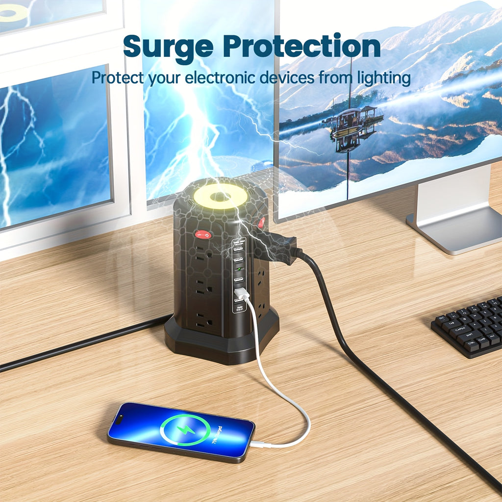 17in 1 PASSUS Power Tower Surge Protector Power Strip with USB Ports, Extension Cord Overload Protection for Home Office Dorm Room (White)