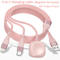 iWatch Charger, Nylon Braided Multi Charging Cable, USB AM Port to Lightning Type C, Magnetic Wireless Charger 3in 1 Fast Charging Wire, for iPhone Android Phone and iWatch, 1.8m