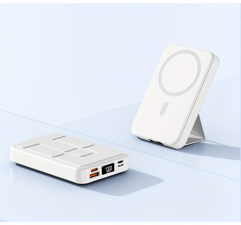 New 10000mAh Magnetic Wireless Power Bank 22.5W/PD20W Mobile Phone Portable Charger LED Battery Display Emergency Backup for Outdoor Travel Charging 3 Devices At The Same Time, Comes with A Stand for Use On The Plane