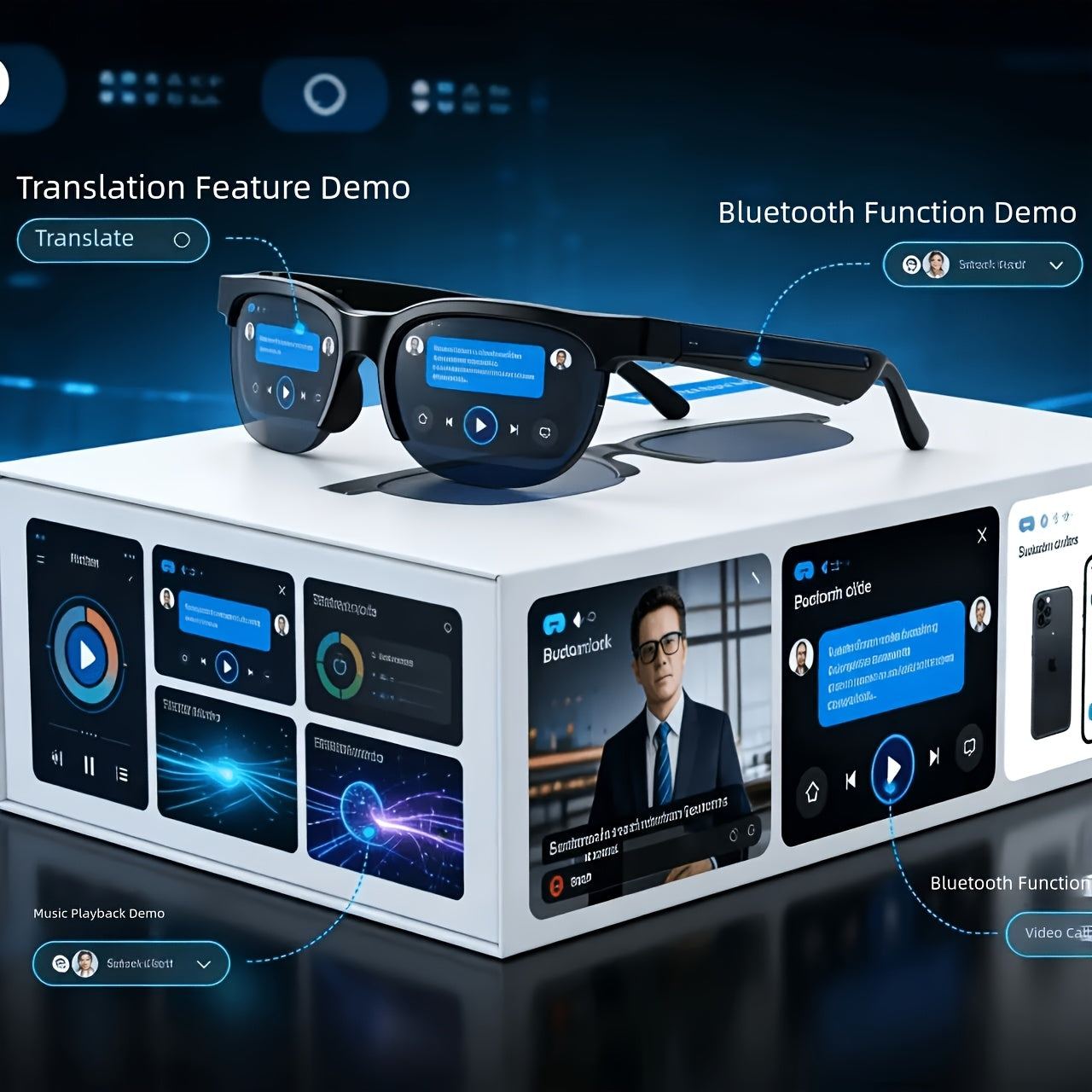 2026 New AI Smart Glasses with Multifunctional Black Technology Conference Simultaneous Real-Time Translator for Calling, Listening to Music, Wireless Wireless Earphones, Photosensitive Color Changing Glasses, Father'S Day, Easter, Birthday Gifts