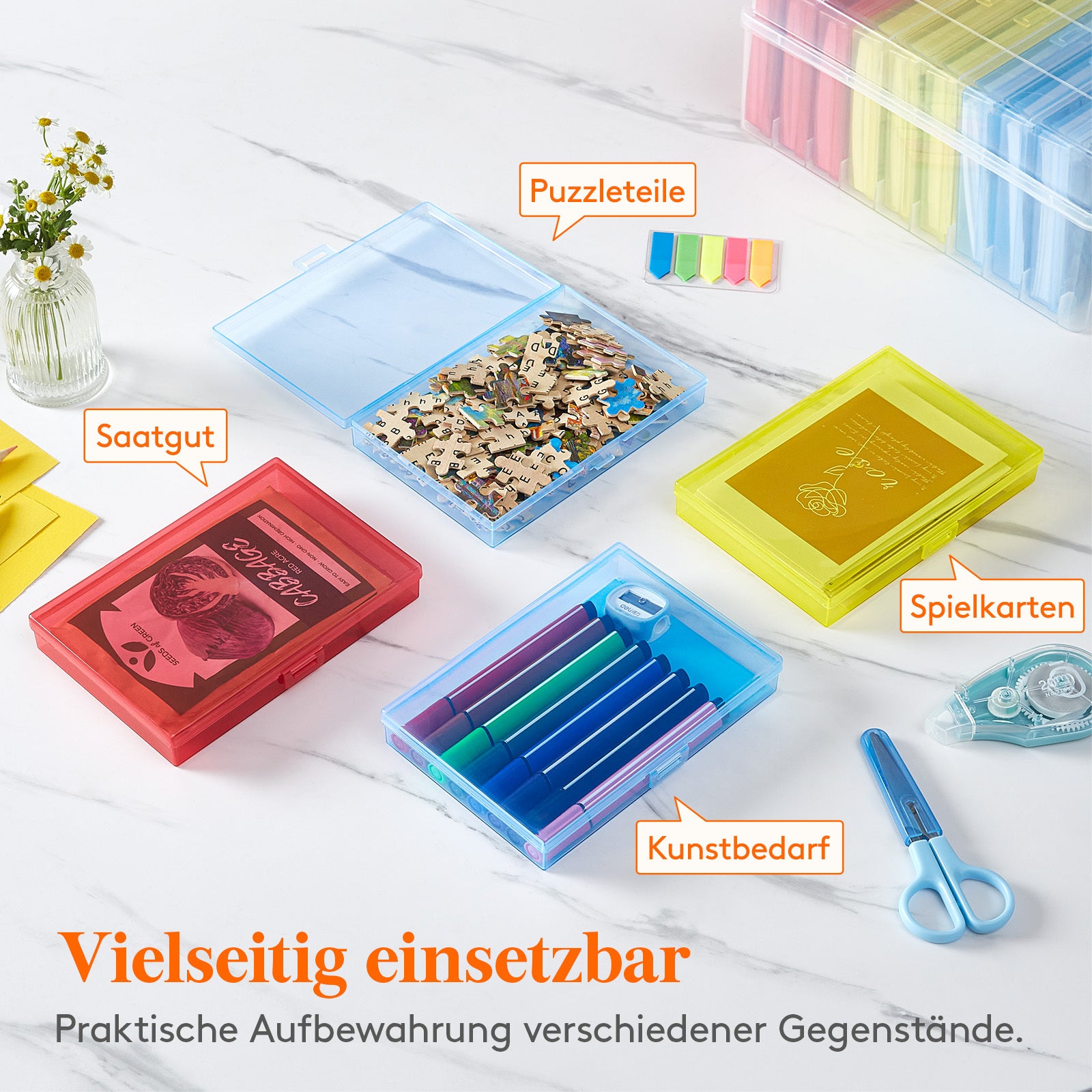 Photo Storage Box 4x6 Photo Case, 14 Inner Photo Keeper, Clear Photo Boxes Storage with 1 Sheet Label Sticker, Plastic Craft Storage Box with lids for Cards Pictures Stamps Office Supplies