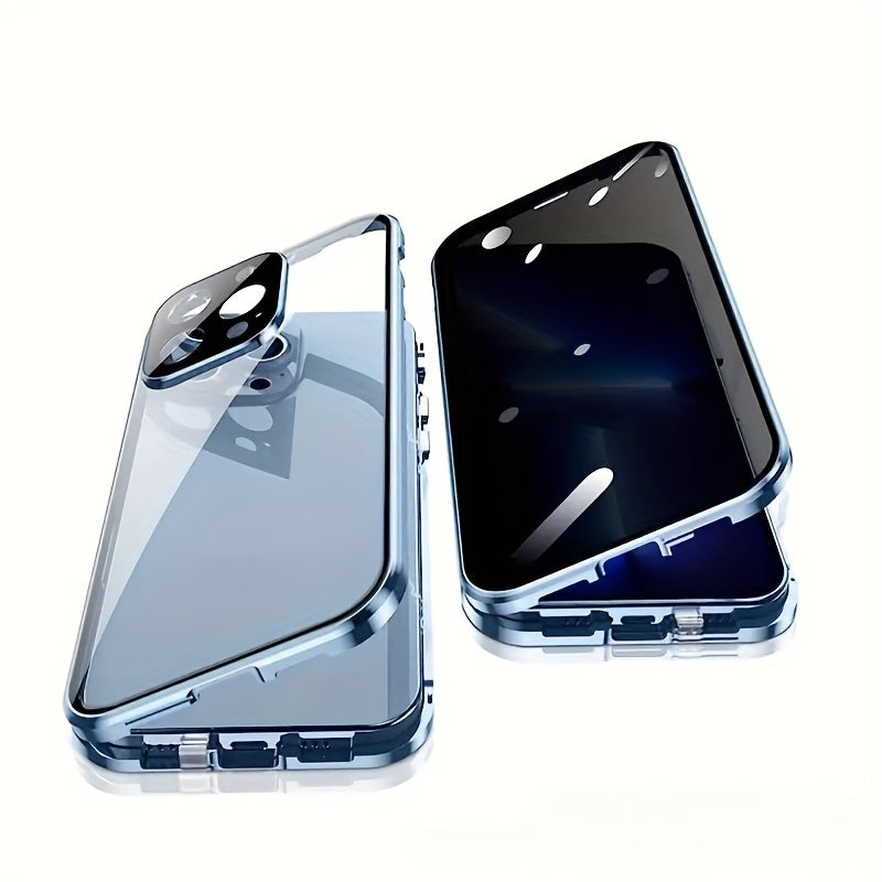 Phone Case - Suitable for Iphone 16/15/14/13/12 Pro Max PLUS Anti-Peep Magnetic Mobile Phone Case Transparent Back Panel Metal Frame Anti-Peep Privacy Double-Sided Anti-Peep Tempered Film Anti-Peep Mobile Phone Case