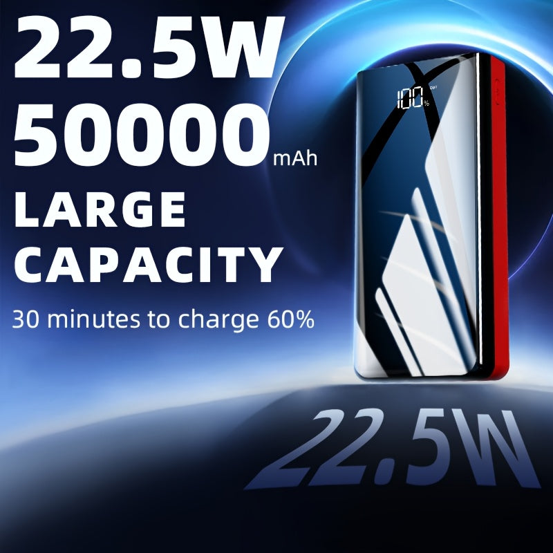 100000/80000/50000/30000mAh High-Capacity Fast-Charging Power Bank With LED Light/Power Display, 4 USB Ports, Type-C Interface, Compatible With IPhone/Android Devices, Outdoor Emergency Backup Battery Pack, New Year Gift