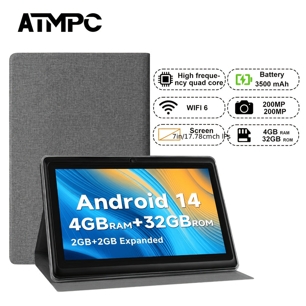 7 Inch Android 14 Tablet Latest Upgrade | 4GB RAM (2GB+2GB Expand) 32GB ROM | 3500mAh Battery, Quad-Core Processor, IPS HD Screen, Wi-Fi & Camera