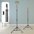 A 63-Inch Portable Mobile Tripod That Serves As a Retractable Phone Stand, Ideal for Vlogging, Live Streaming, Cooking, And Fitness. This Lightweight And Stable Tripod Features a Secure Phone Holder