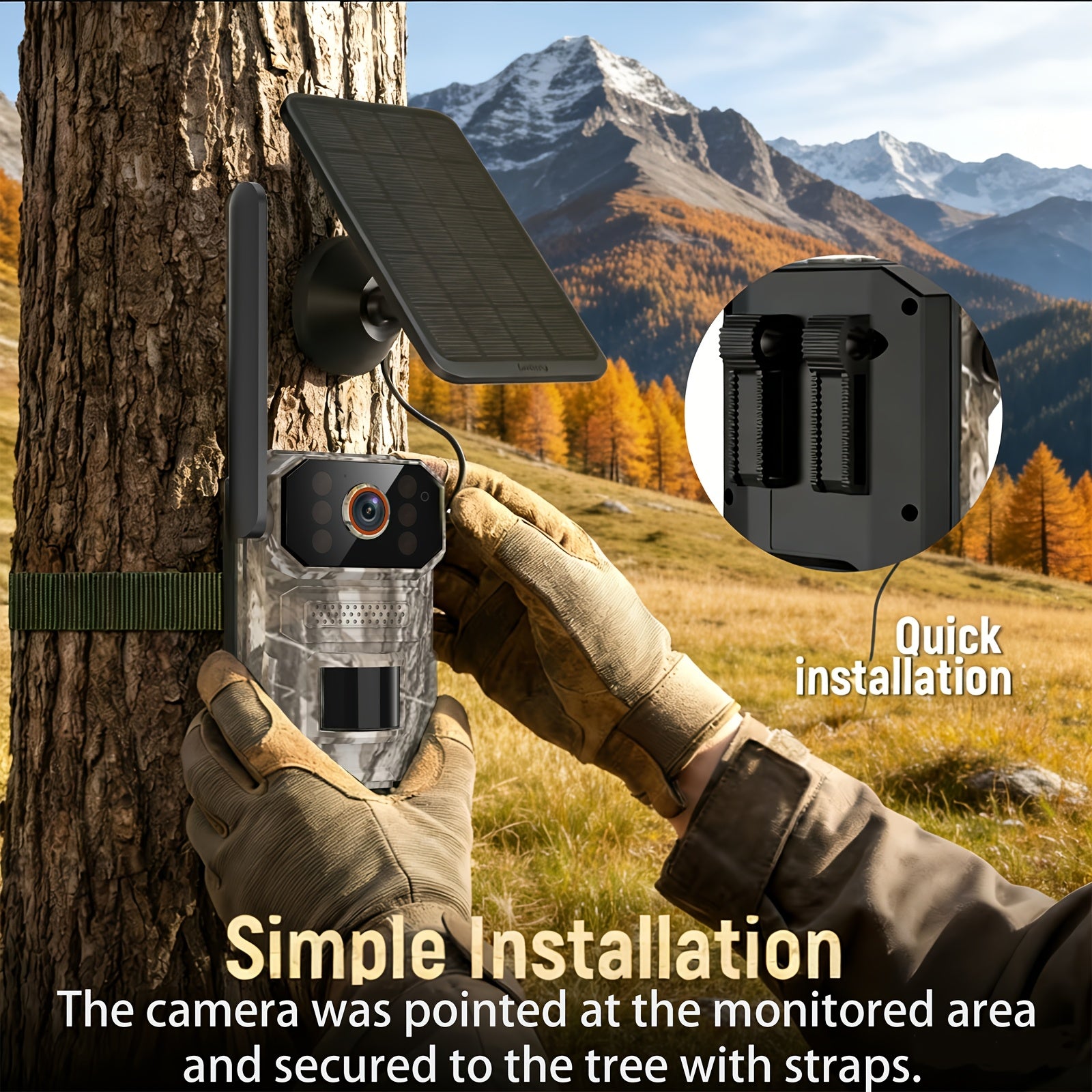 4G/5G LTE Cellular Trail Camera, Trail Camerawithsolar Panels, 1920P Wildlife Monitoring Camera with PIR Motion Sensor, Infrared Night Vision, Two-way Voice, Remote Access, No WiFi Required IP65 (replaceable Within 2 Years)