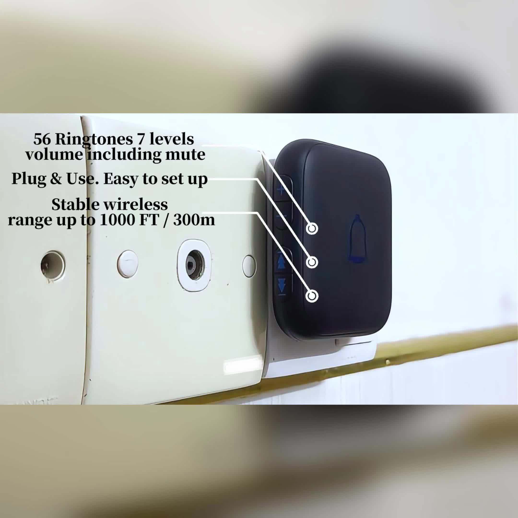 Wireless Doorbell 115dB with 56 Chimes Door Bell Ringer Wireless 1000ft Range Battery Doorbell Chime Kit 7 Levels Volume Mute Mode Doorbells for Home Kid Room Office 1 Button+2 Bell Chime