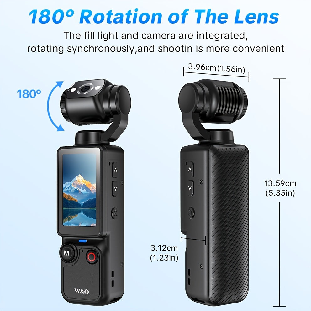 4K UHD Video Recording Camera - Portable, Rechargeable, Video Log Camera, 4k Handheld Stabilizer Pocket Sports Camera Gimbal | 16X | 2000mAh|32GB Memory |180 ° Perspective, Body Camera, USB Charging 180 ° Rotation, 1.9 "CMOS