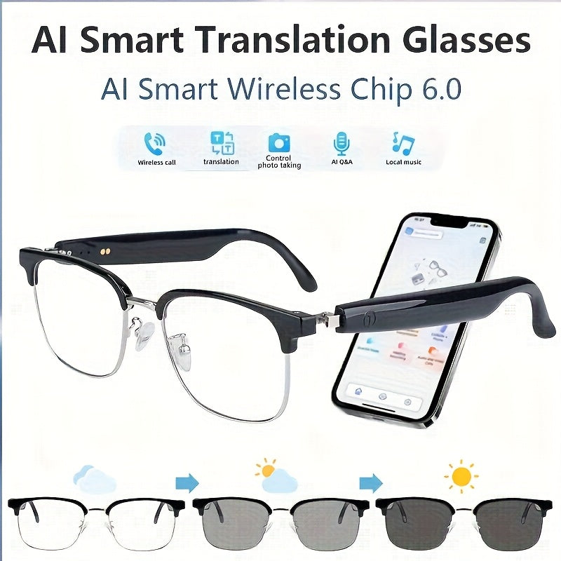 AI Smart Glasses with/without Camera Options, Touch Control, AI ChatGPT, Real Time Translation, 8MP HD Anti-Shake, Blue Light Protection, Noise Reduction Dual Mics, HD Recording & Wireless Calling, for Cycling, Driving, Fishing, Office, Travel FPV