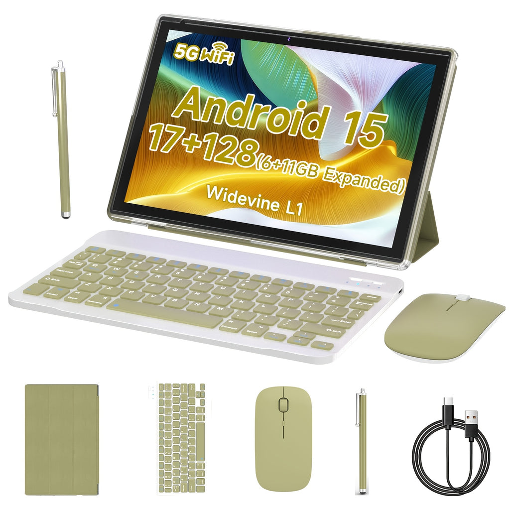 [Christmas Gift] PEICHENG Android 15 Tablet 10-Inch Tablet 17GB(6GB+11GB)RAM 128GB ROM 1TB Expansion, Quad Core, 2.4G/5G WiFi Tablet, IPS Touch Screen Tablet, Stylus Without Electricity Study, Chase Drama, Game, Christmas Gift, Tablet, Pad