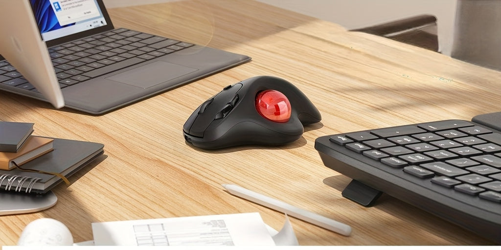 Wireless Trackball Mouse, Rechargeable Ergonomic, Easy Thumb Control, Precise & Smooth Tracking, 3 Device Connection (Wireless Or USB Receiver), Compatible For PC, Laptop, Mac, Windows