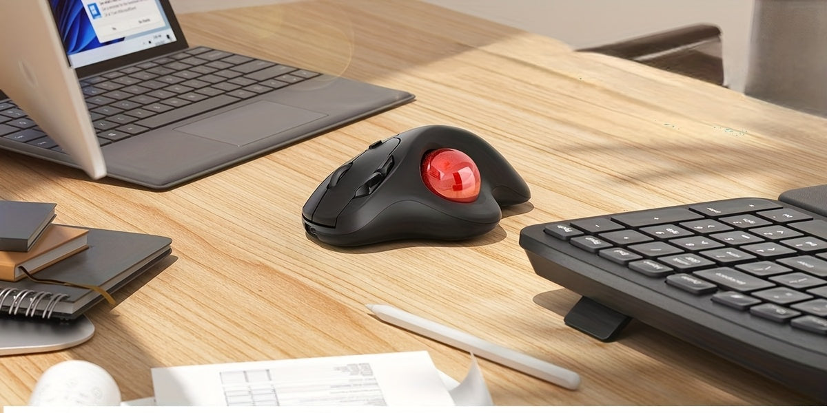 Wireless Trackball Mouse, Rechargeable Ergonomic, Easy Thumb Control, Precise & Smooth Tracking, 3 Device Connection (Wireless Or USB Receiver), Compatible For PC, Laptop, Mac, Windows