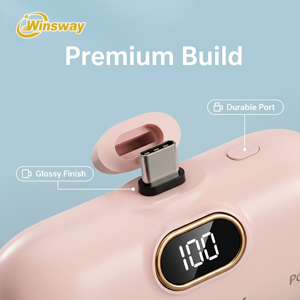 [Winsway | Fast Charging] Winsway 5000mAh Mini Portable Charger | Fast Charging Type-C Metal Plug | LED LCD Display | For iPhone 17/16/15Pro/Pro Max/Pad Pro/Android | Compact Gift