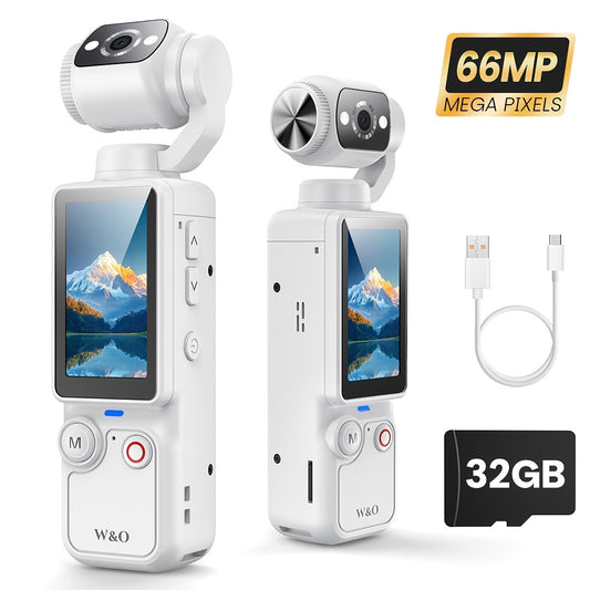 4K UHD Video Recording Camera - Portable, Rechargeable, Video Log Camera, 4k Handheld Stabilizer Pocket Sports Camera Gimbal | 16X | 2000mAh|32GB Memory |180 ° Perspective, Body Camera, USB Charging 180 ° Rotation, 1.9 "CMOS