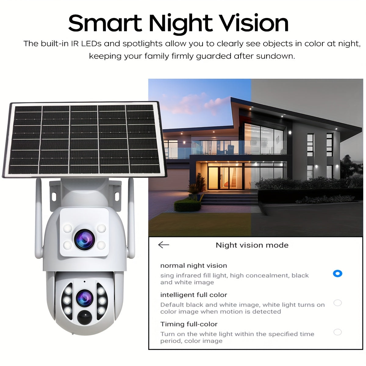 JOOAN Solar-Powered Outdoor Surveillance Camera Featuring 360° PTZ View, Dual Lenses & Display, 1296P HD Quality, Two-Way Communication, Motion Detection Alert, Color Night Vision, Rechargeable Battery, Wall Mounting, Wifi/Sd Storage