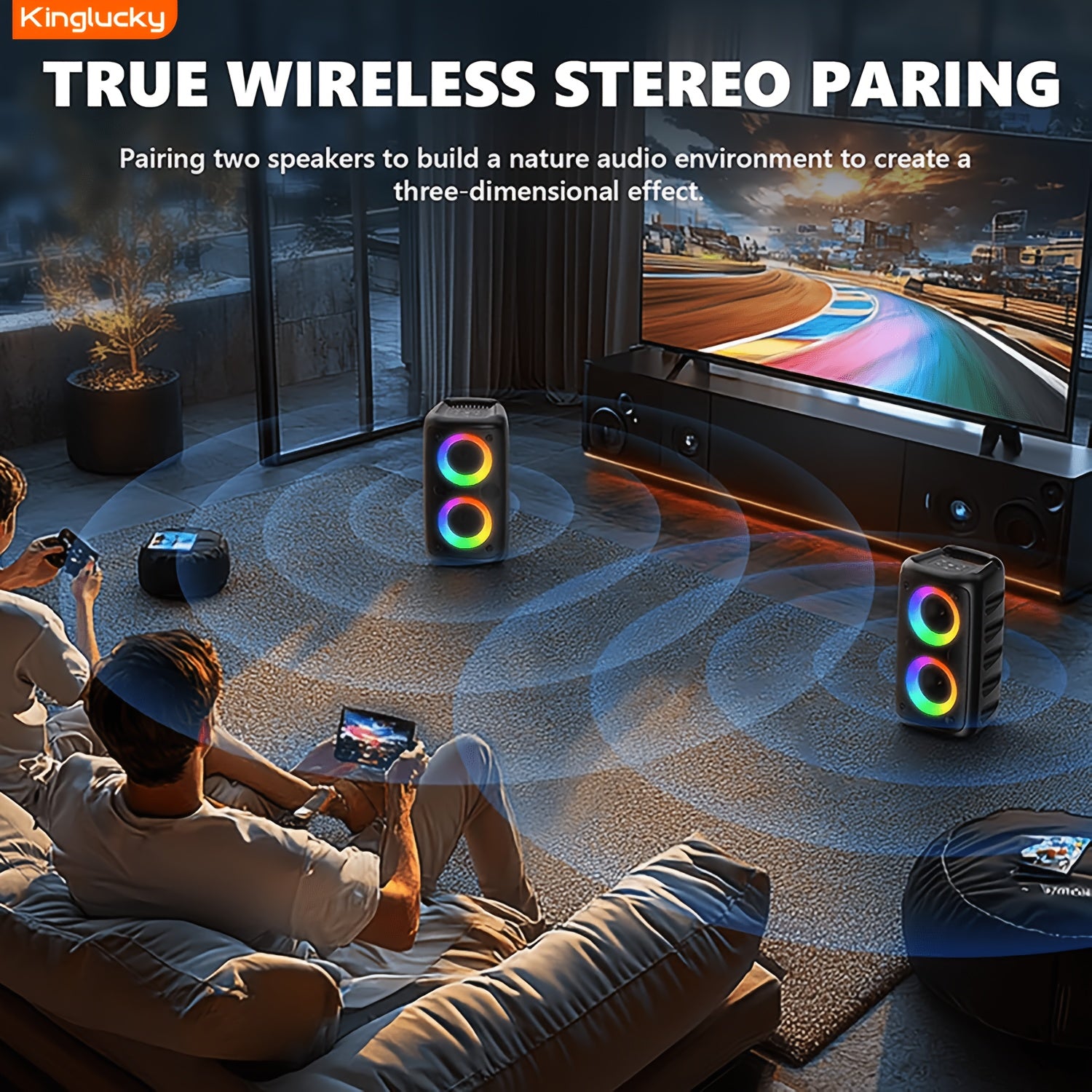 Kinglucky Wireless Speaker with Microphone, Large Speaker, Portable Speaker, Subwoofer, Outdoor Wireless Speaker, for Party Disco Lights, TWS, TF, AUX, MIC, Suitable for Party Use, Outdoor Events & Family Singing