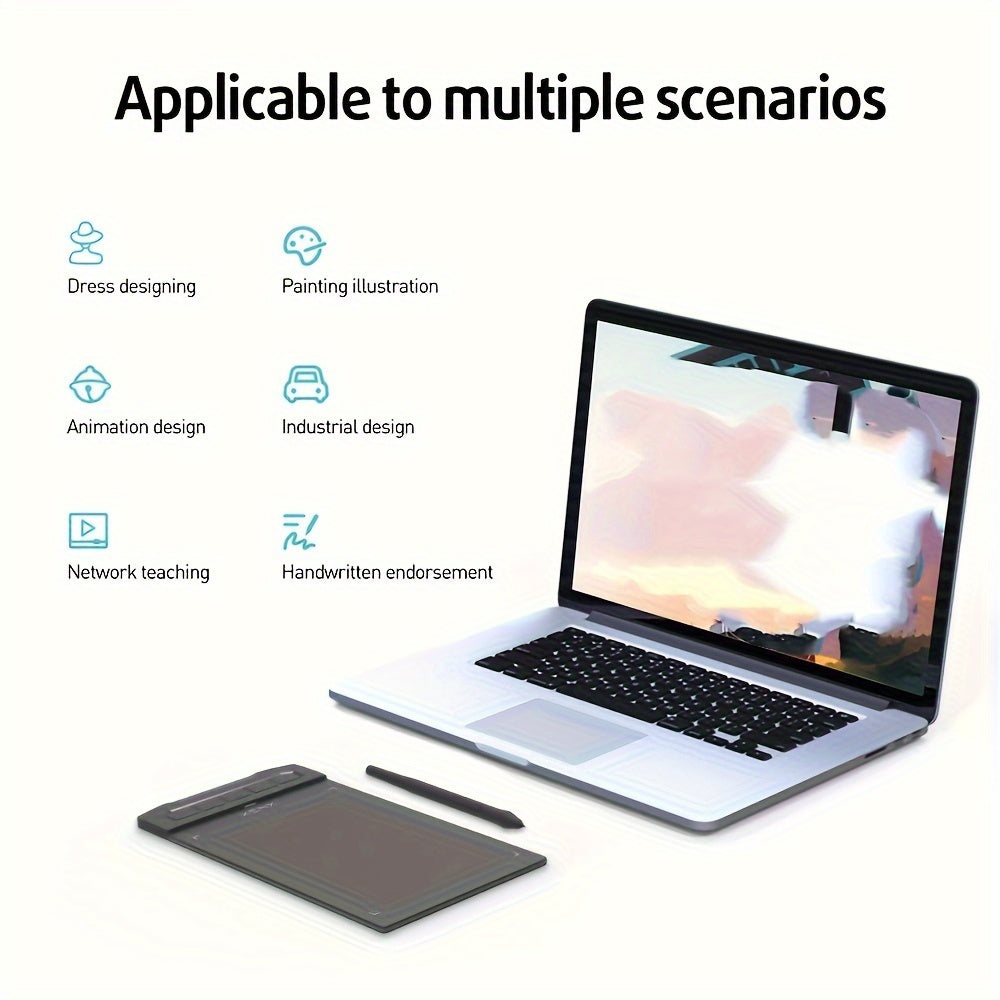 1pc XENX Drawing Tablet, ABS Material, 8192 Pressure Levels, 5080 LPI Pen Resolution, 266 PPS Reporting Rate, 2 Programmable Buttons, No Battery, Compatible with Mobile & Computer, Portable Design for Digital Art, Animation, Industrial Design