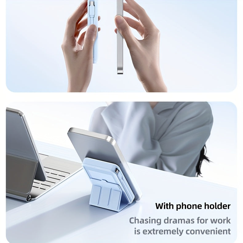 10000mAh Magnetic Power Bank, USB-C Fast Charging External Battery Pack, Built-in Data Cable, Can Charge 5 Devices And Laptops Simultaneously, with Stand - Suitable for Travel, Work, And Daily Use, Laptop, Tablet, Multi Device Charger, Travel, Hiking, Cam