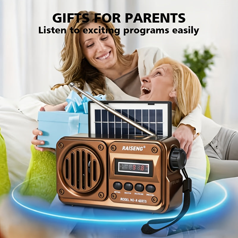 FM Portable Radio, Multi-Functional Radio (R-49BTS), Retro Wireless Wireless Speaker with Solar Panel, Supports USB/TF Card Playback, Digital Radio with Loud Volume, Suitable for Indoor/Outdoor Travel Or Emergency, 250Th Independence Day Gifts