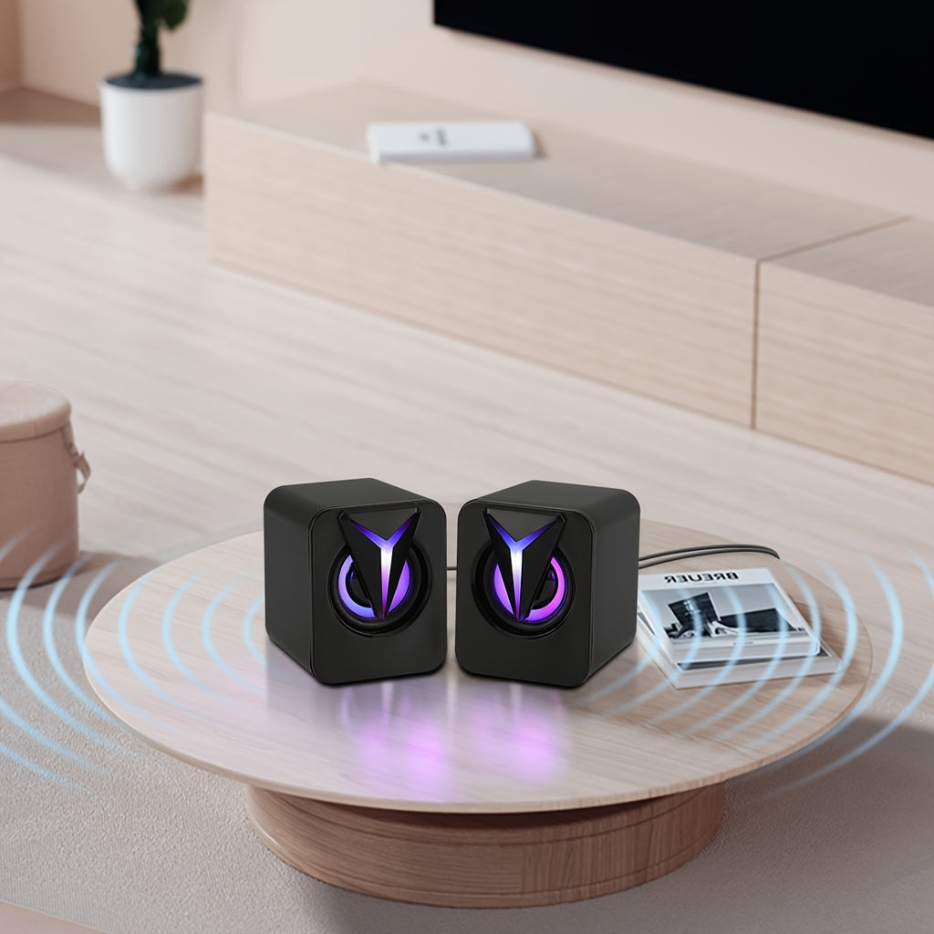 Computer Speaker USB Powered - 2.0 Mini Portable Subwoofer with RGB Lights Volume Control 3.5Mm Aux-In Hifi Stereo Sound Desk Audio System for Pcs Laptops Tablet Phone